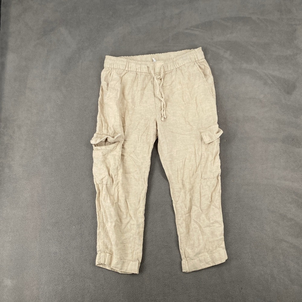 Gap‎ Easy Pant Womens S Petite Tan Linen Blend Cargo Drawstring Relaxed Trousers